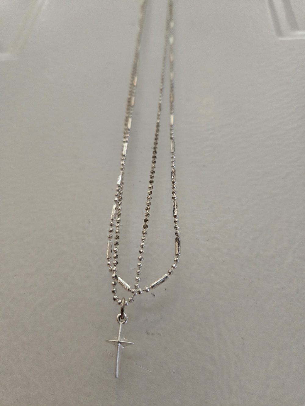 Sterling Silver Cross Pendant Layered Necklace - Silver